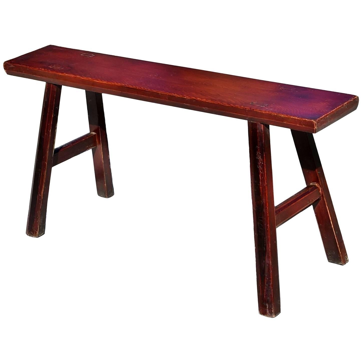 Antique Chinese Bench, Solid Wood, Reddish Brown