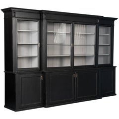 Large Antique Danish Breakfront Bookcase Display Cabinet Painted Black