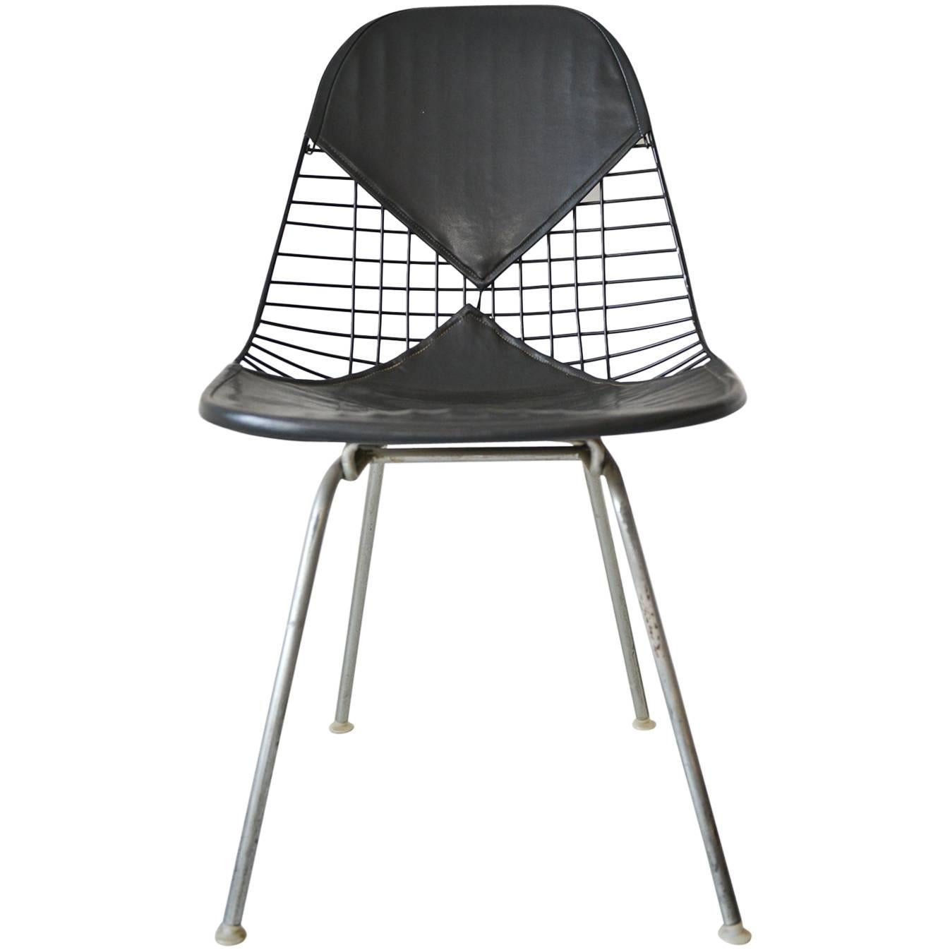 Eames DKX-2 Vintage Wire Chair with Leather Bikini Cover