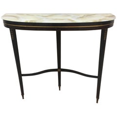 Italian Demilune Black Wooden Console Table with a Glass Top