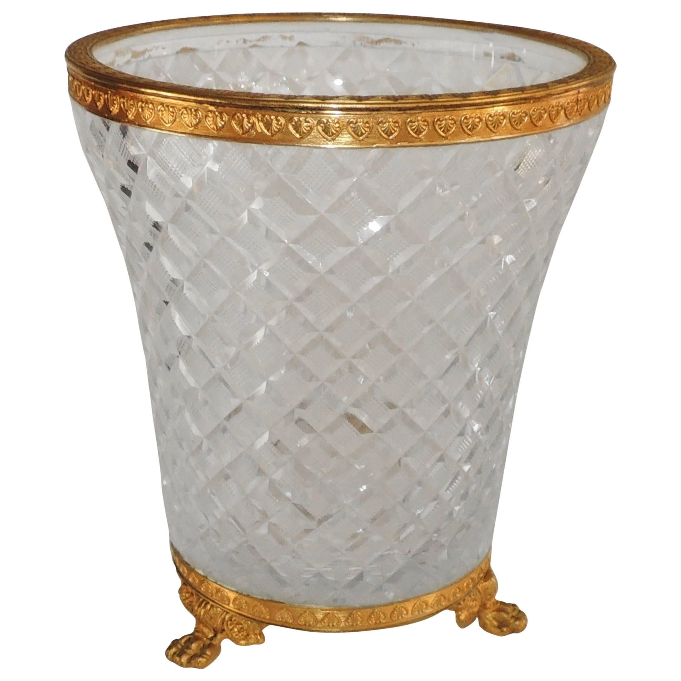 Wonderful French Baccarat Doré Bronze Ormolu Diamond Cut Crystal Ice Bucket Vase