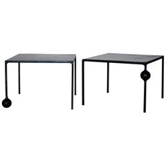 Pair of End/Side Tables Modern Geometric Handmade Carved Blackened Steel