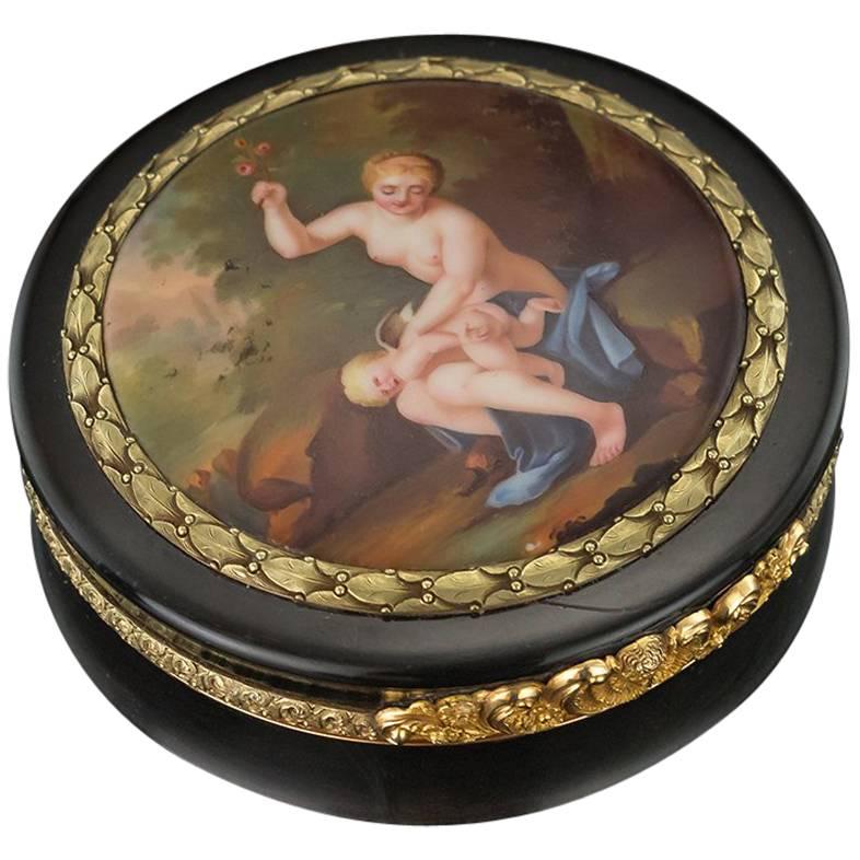 Antique French 18-Karat Gold-Mounted, Miniature Enamel Snuff Box, circa 1800