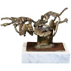 Abstract American Bronze Sculpture on a White Carrara Marble Base