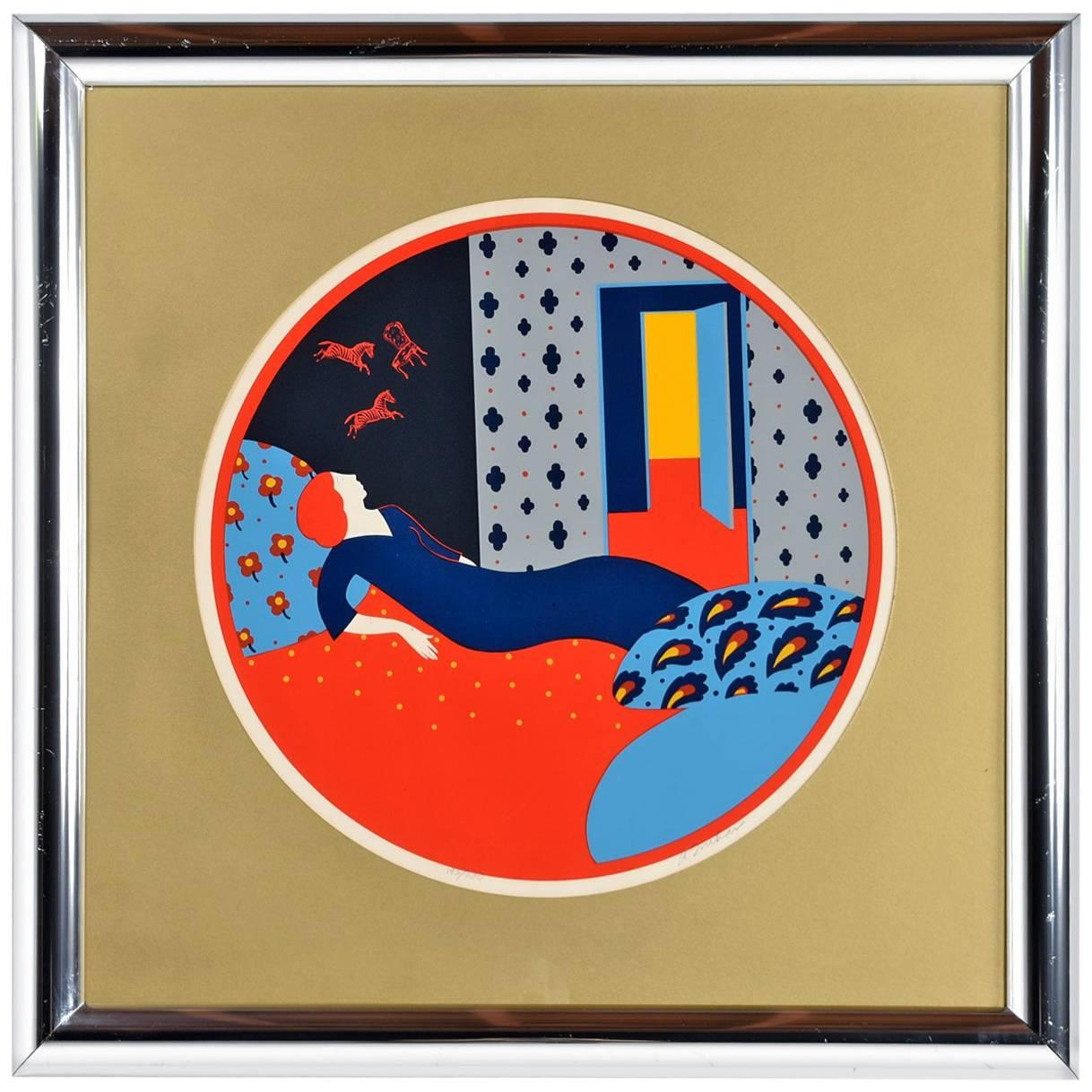 Greg Copeland Signed and Numbered Serigraph in Bullnose Chrome Frame, 1973