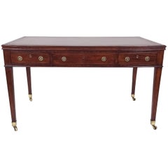 George III Inlaid Mahogany Six-Drawer Partners Leather Topped Library Table