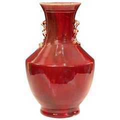 Antique Old Chinese Export Porcelain Large Flambe Oxblood Hu Pomegranate Vase