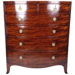George III Large Figured Mahogany Bow Fronted Chest of Drawers
