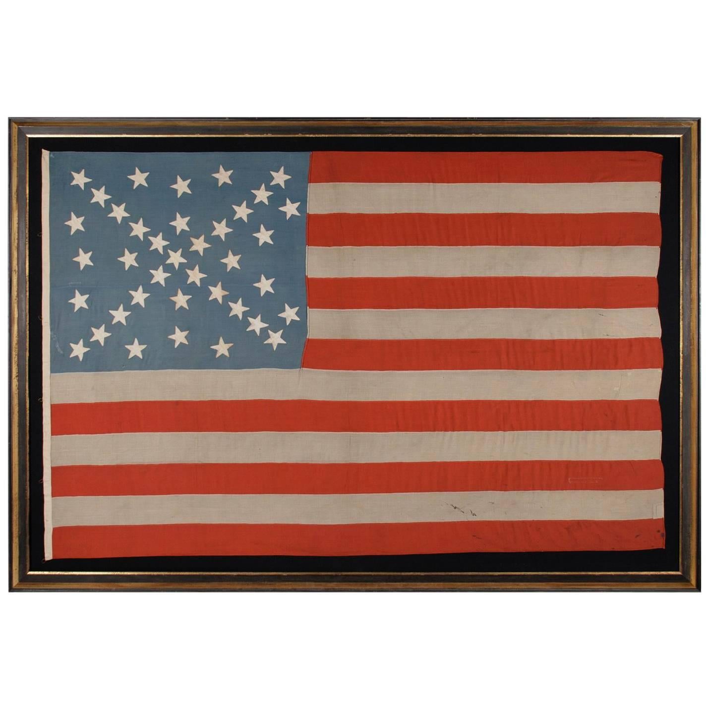 38 Stars in a Starburst Cross on an Antique American Flag, Colorado Statehood