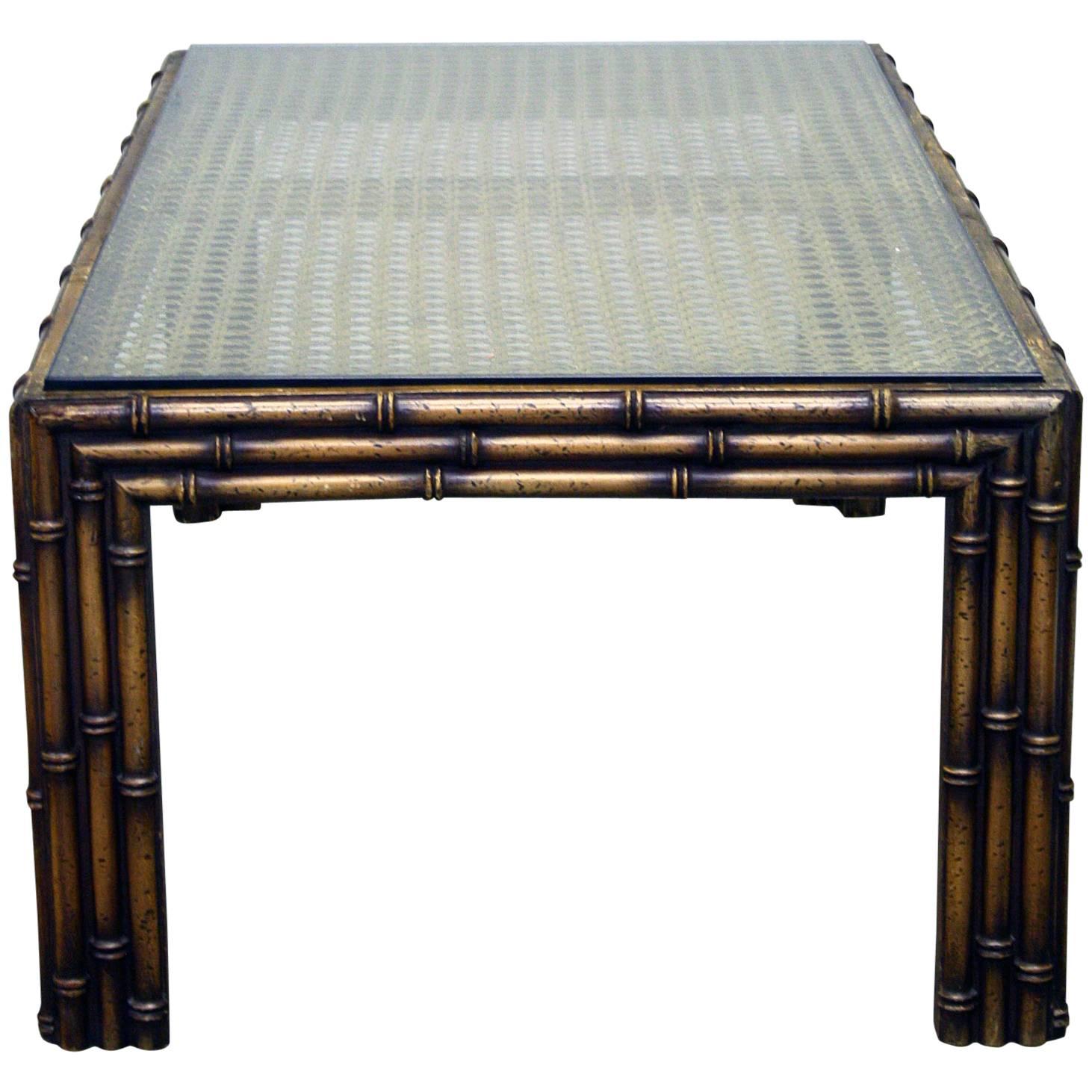 20th Century Faux Bamboo and Rattan Coffee Table For Sale