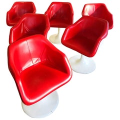 Eero Saarinen style Six Fiberglass Tulip Armchairs Faux Leather