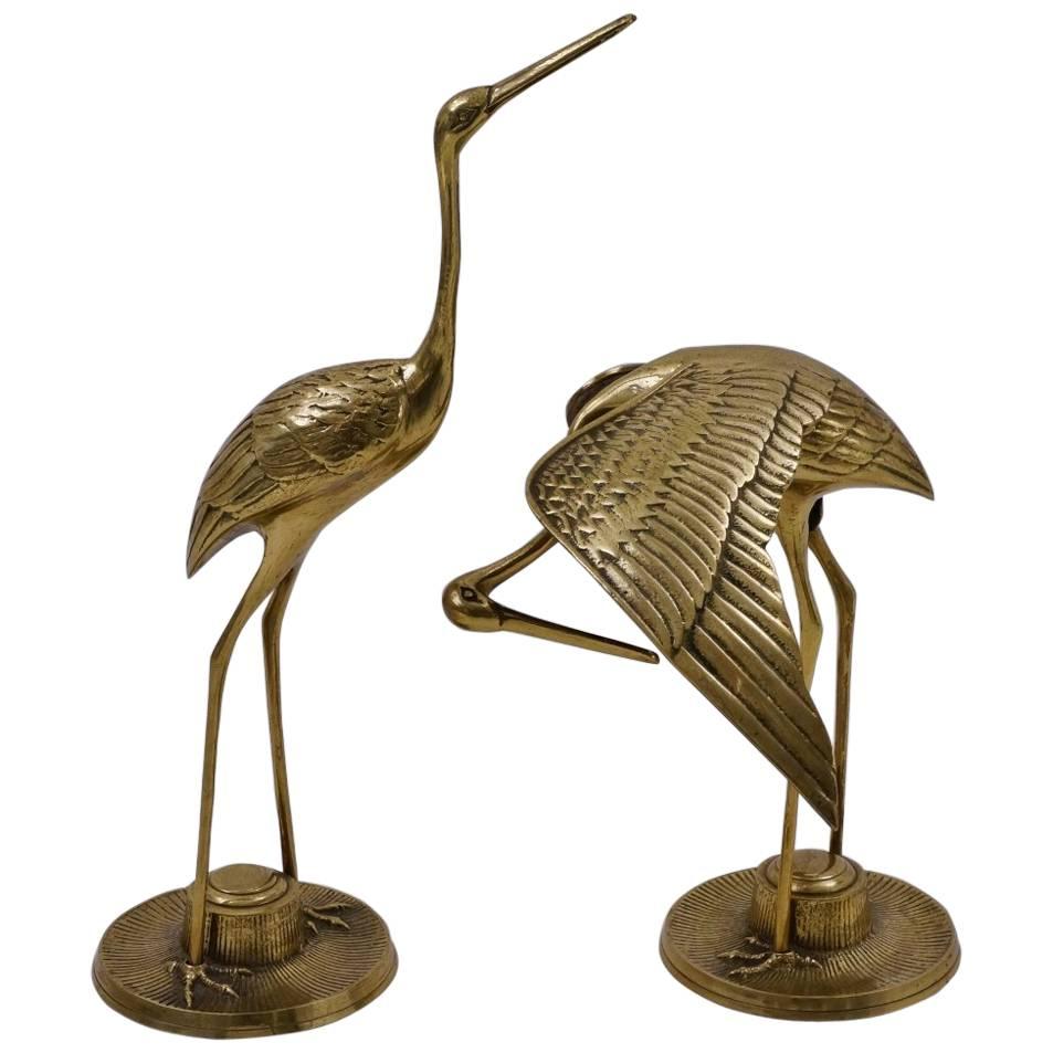 Pair of Brass Bird Sculptures, Herons, circa 1960s, French
