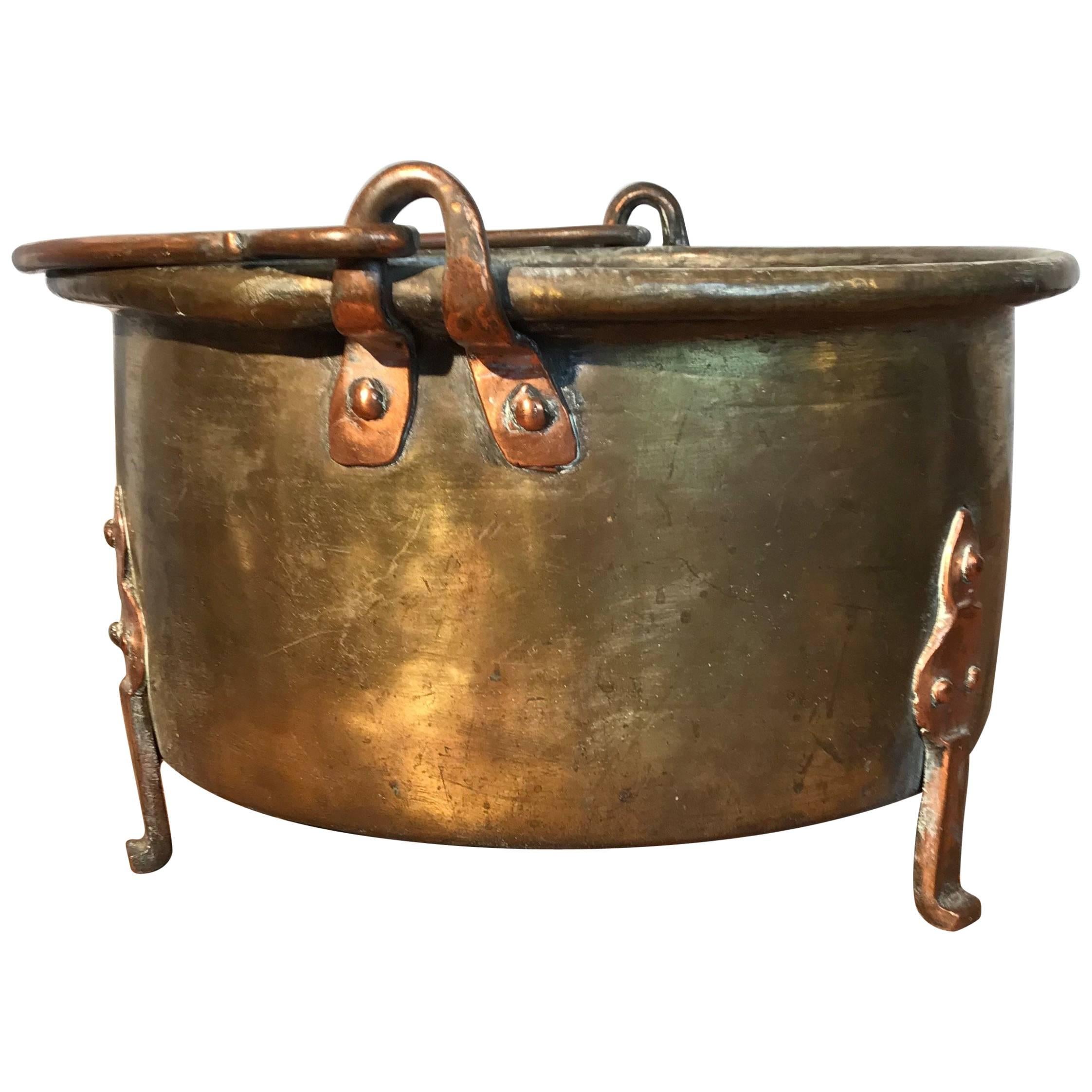 Rare 18th Century Brass & Copper Log Bin / Firewood Bucket, Basket with Handle