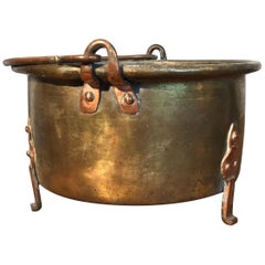Antique Rare 18th Century Brass & Copper Log Bin / Firewood Bucket, Basket with Handle
