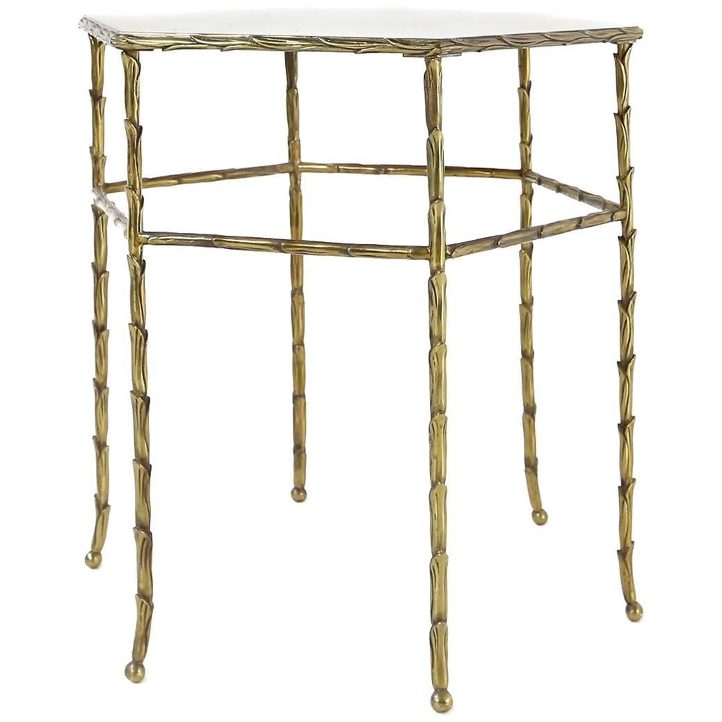 French Faux Bamboo Brass Hexagonal Table from Maison Bagues, 1950s For Sale