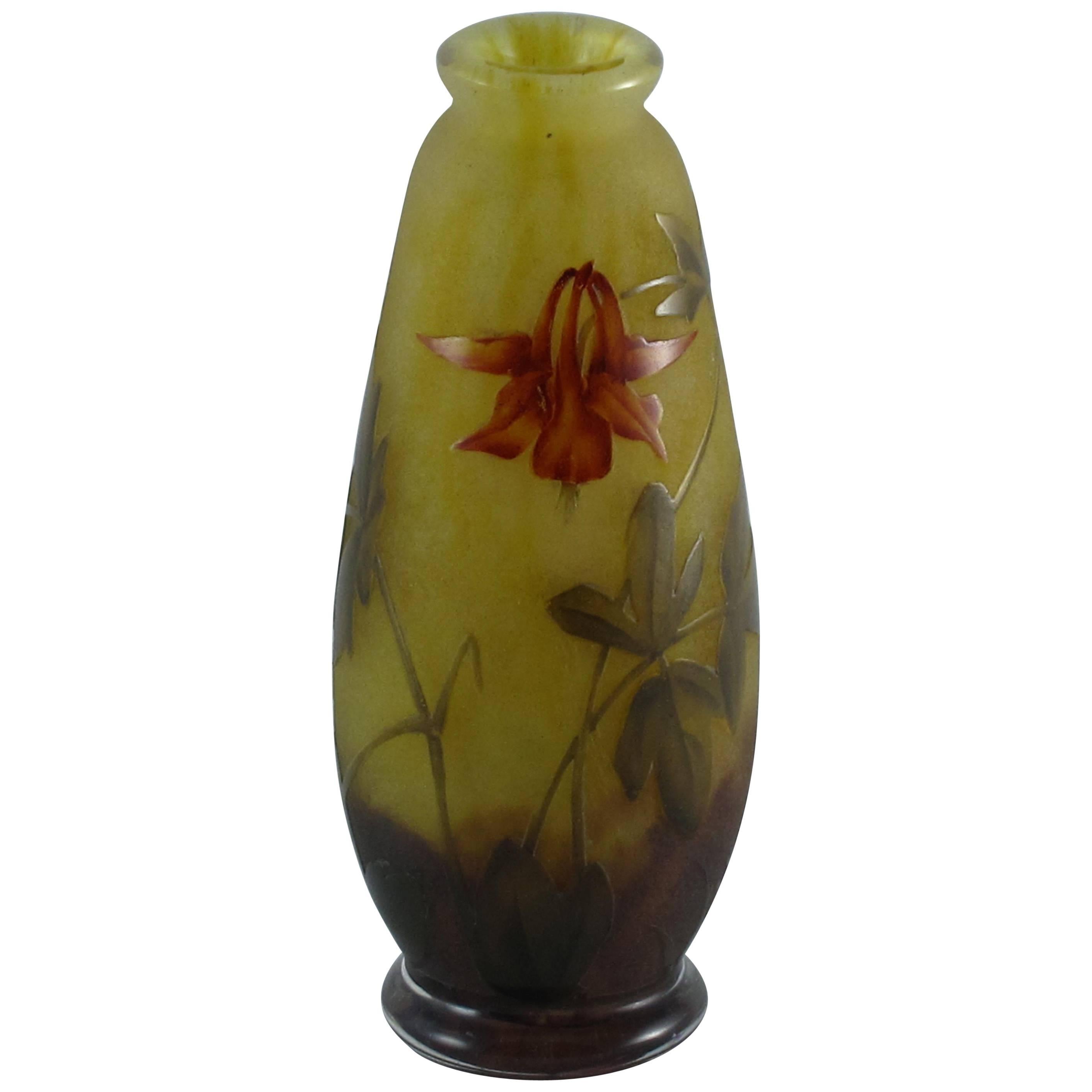 Art Nouveau Daum Acid Etched and Enamelled Cameo Glass Vase For Sale