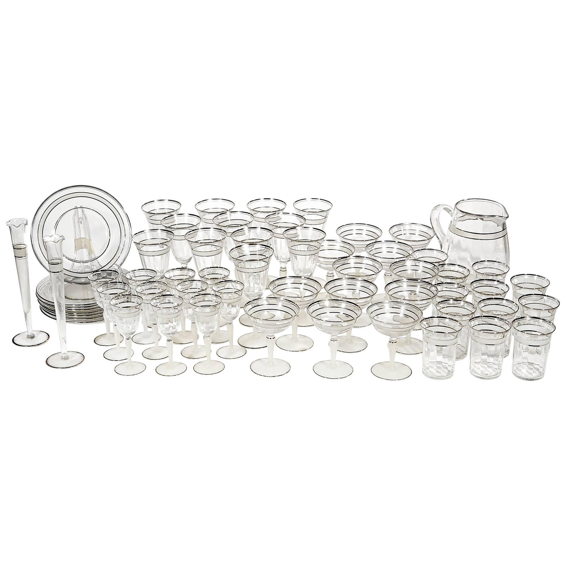 Art Deco Style Silver Ring Tableware Party Set, 58 Pieces For Sale