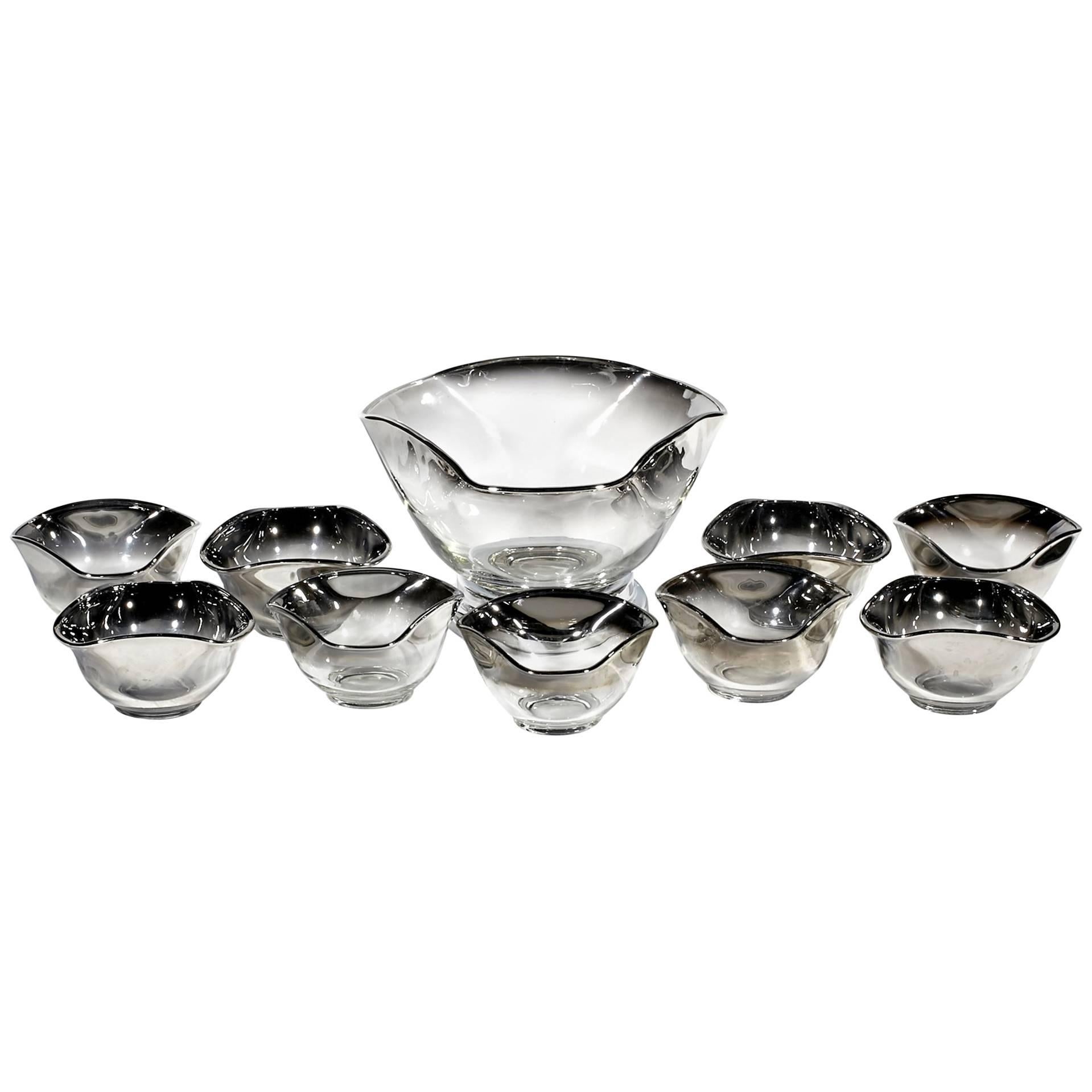 Mid-20th Century Modern Silver Fade Serving Bowl Set, Ten Pieces For Sale