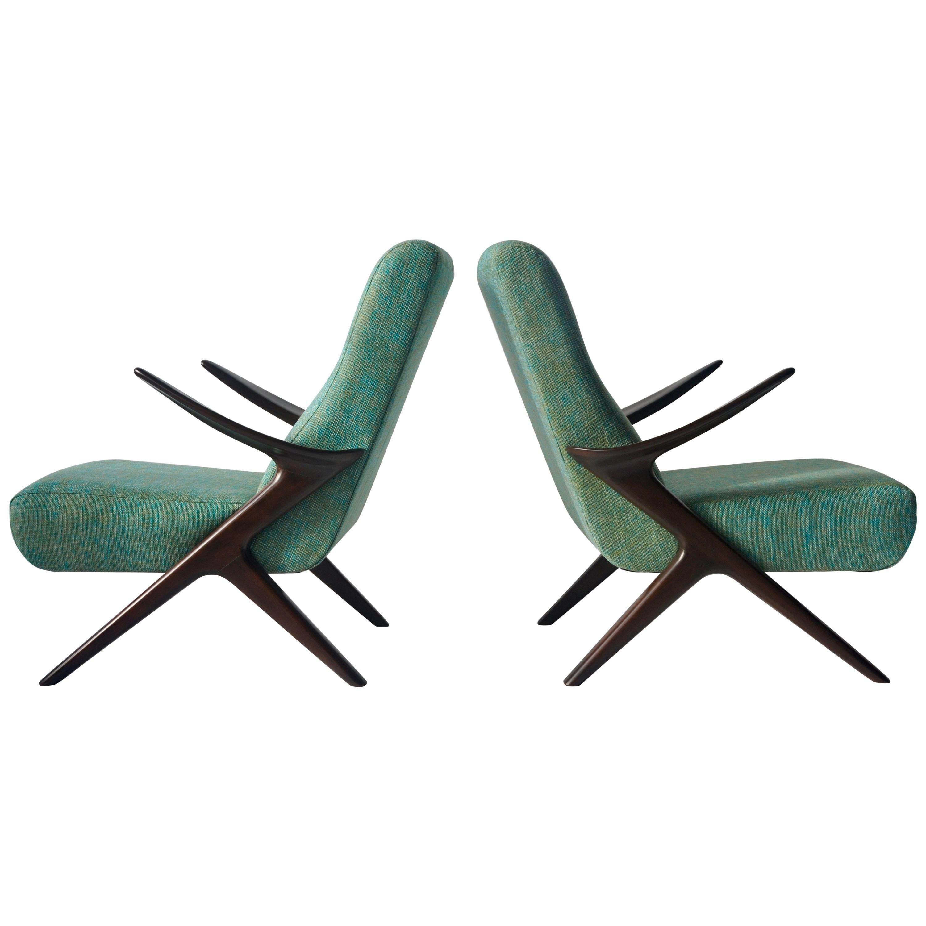 Pair of Sculptural Danish Lounge Chairs For Sale