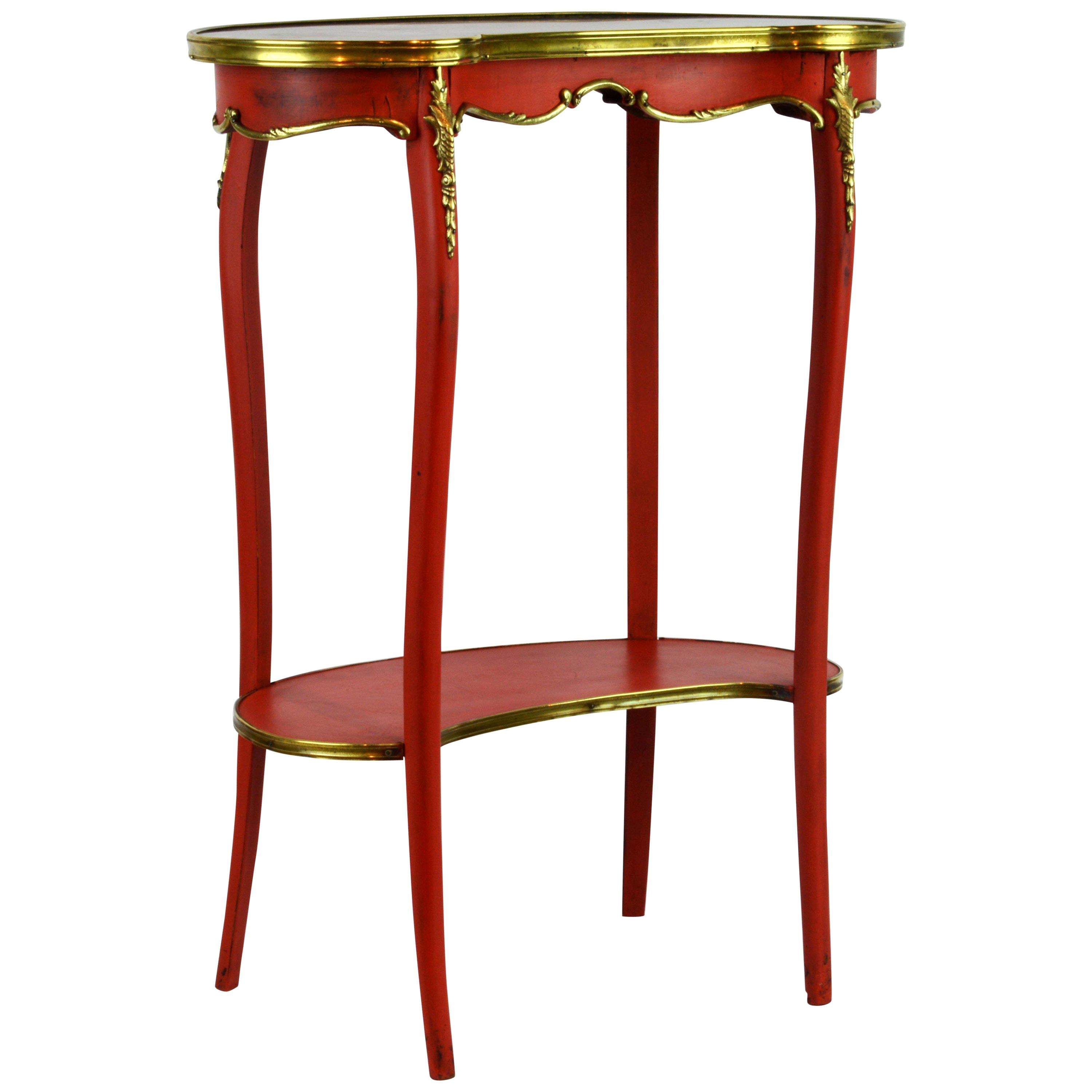 Charming French Provincial Painted and Bronze-Mounted Kidney Shape Accent Table