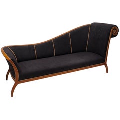 Art Deco Long Cherrywood and Black Velvet Italian Sofa, 1940