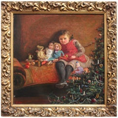 Art Deco Era Painting Dolls are Sitting under the Christmas Tree 1925 Vienna