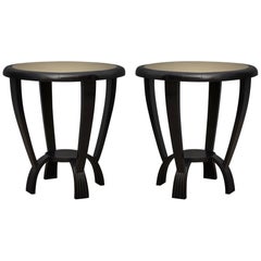 Pair of Art Deco Round Goat Skin Italian Side Table, 1940