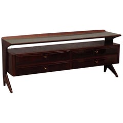 Dassi Midcentury Walnut and Glass Top Italian Commode Chests of Drawers, 1950