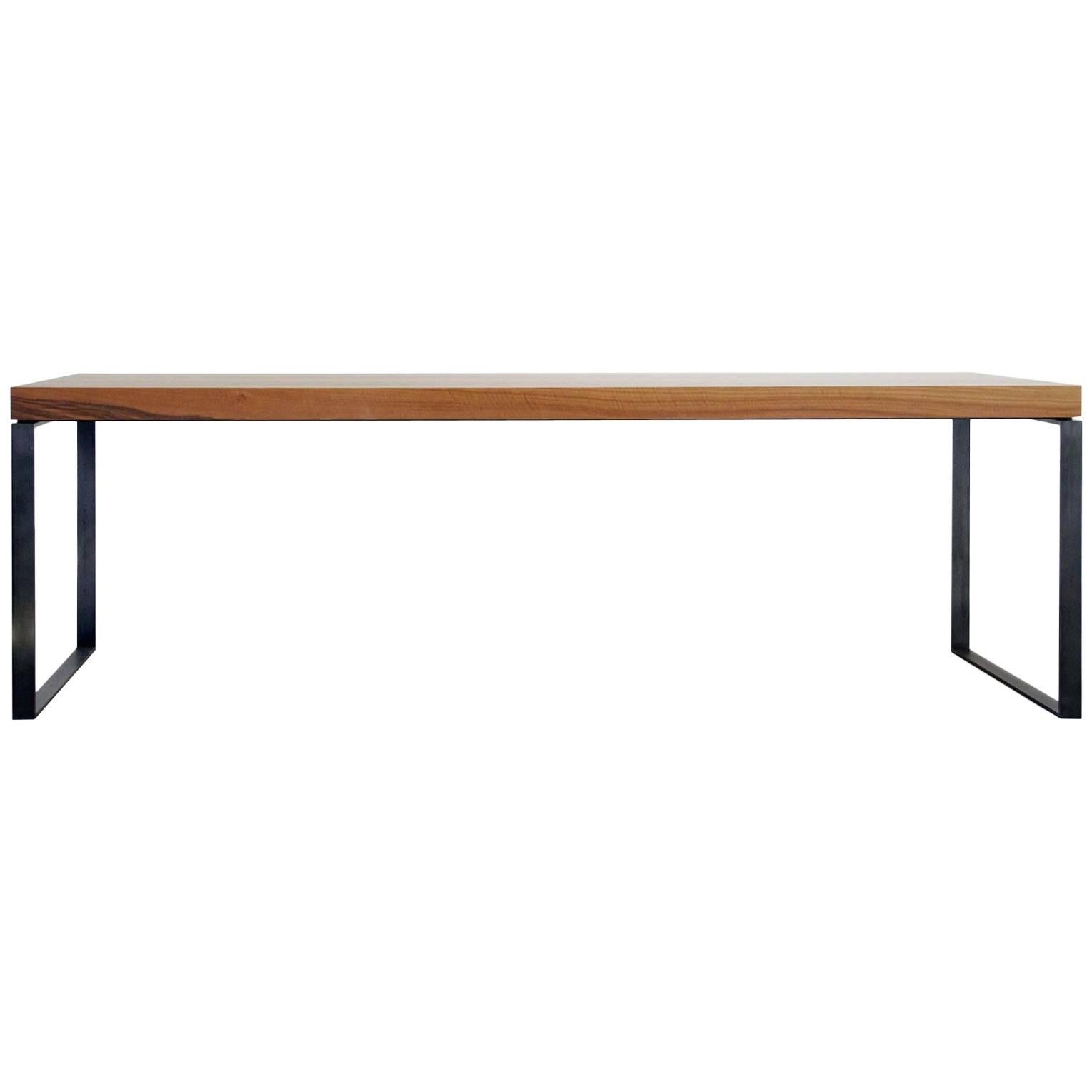 "Brown" Wooden Top and Metal Base Table Designed by Stephane Lebrun for Dessie' For Sale