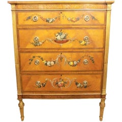Superb Sheraton Revival Satinwood Painted Chest of Drawers