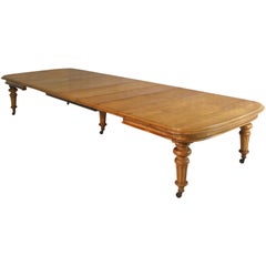 Early Victorian Extra Wide Oak Dining Table and Six Leaves, Seats 18