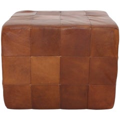 De Sede Cognac Patchwork Leather Cubus Stool, 1970s, Switzerland