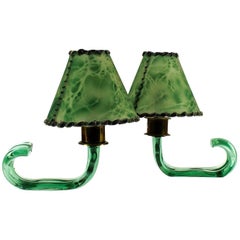1940´s Pair of Mini Lamps by Seguso, green Murano glass - Italy