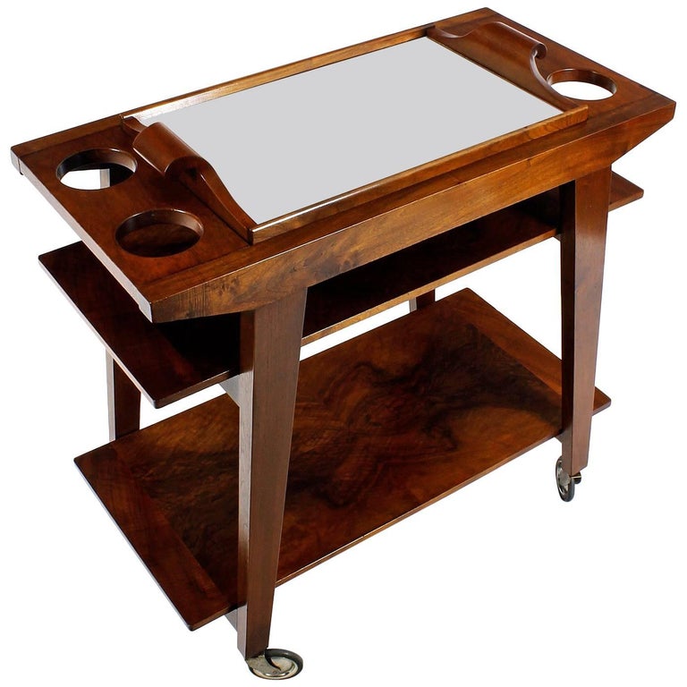 Bar Cart in Solid Oak, Removable Try, Shellac Wax Finished, France