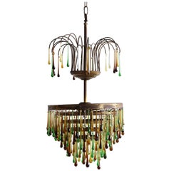 1920s French Waterfall Chandelier with Contemporary Glass Teardrops