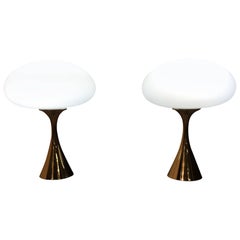Pair of Mushroom Lamps by Bill Curry for Laurel Lamp Co. Italian Glass Shades