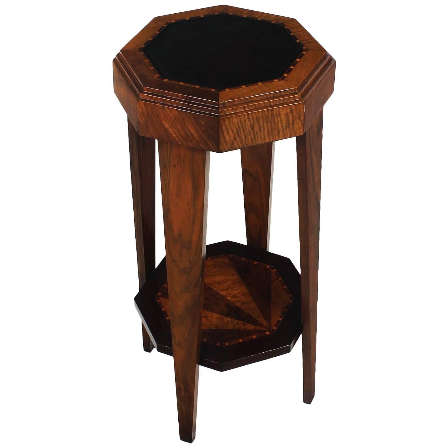 1925 - Art Deco Stand, walnut and marquetry, leather - France