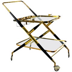 1950s Bar Cart by Cesare Lacca, Stained Mahogany and Brass, Italy
