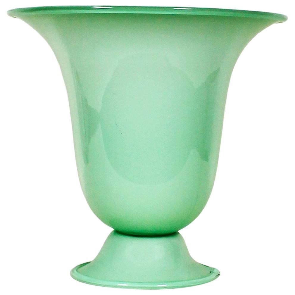 1930s Art Deco Table Lamp, Opaline, Celadon Green, Original Bakelite Plug, Italy