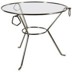 SmallMid-Century Moder Tripod Table, Nickel Plated Brass, Glass, Rings - France