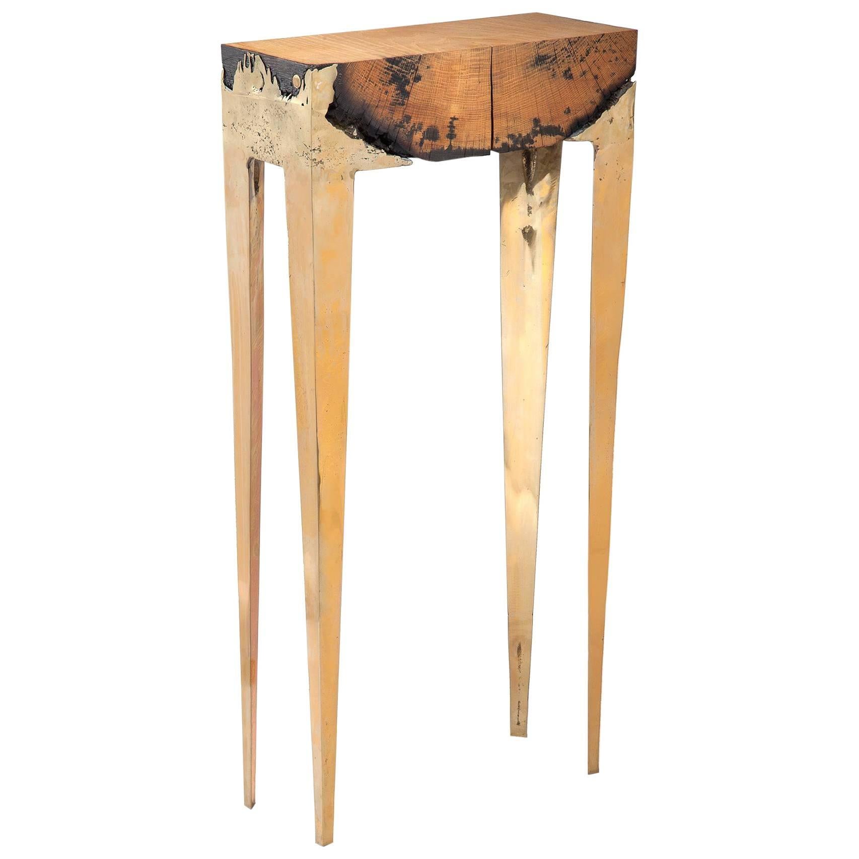 Wood Casting 'Tm' Short Console i (Brass and Wood) by Hilla Shamia