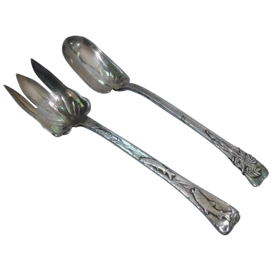 Tiffany Applied Lap over Edge Sterling Silver Salad Set