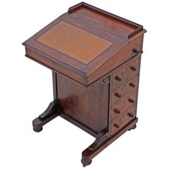 Antique Victorian 19th Century Inlaid Walnut Davenport Desk Writing Table