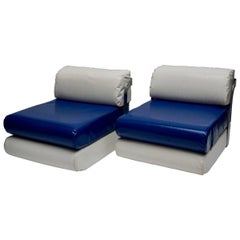 Two Italian Lounge Chairs in Blue and White 