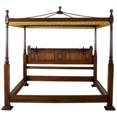 English Gothic/Tudor Style Oak Four-Poster Emperor Size Bed