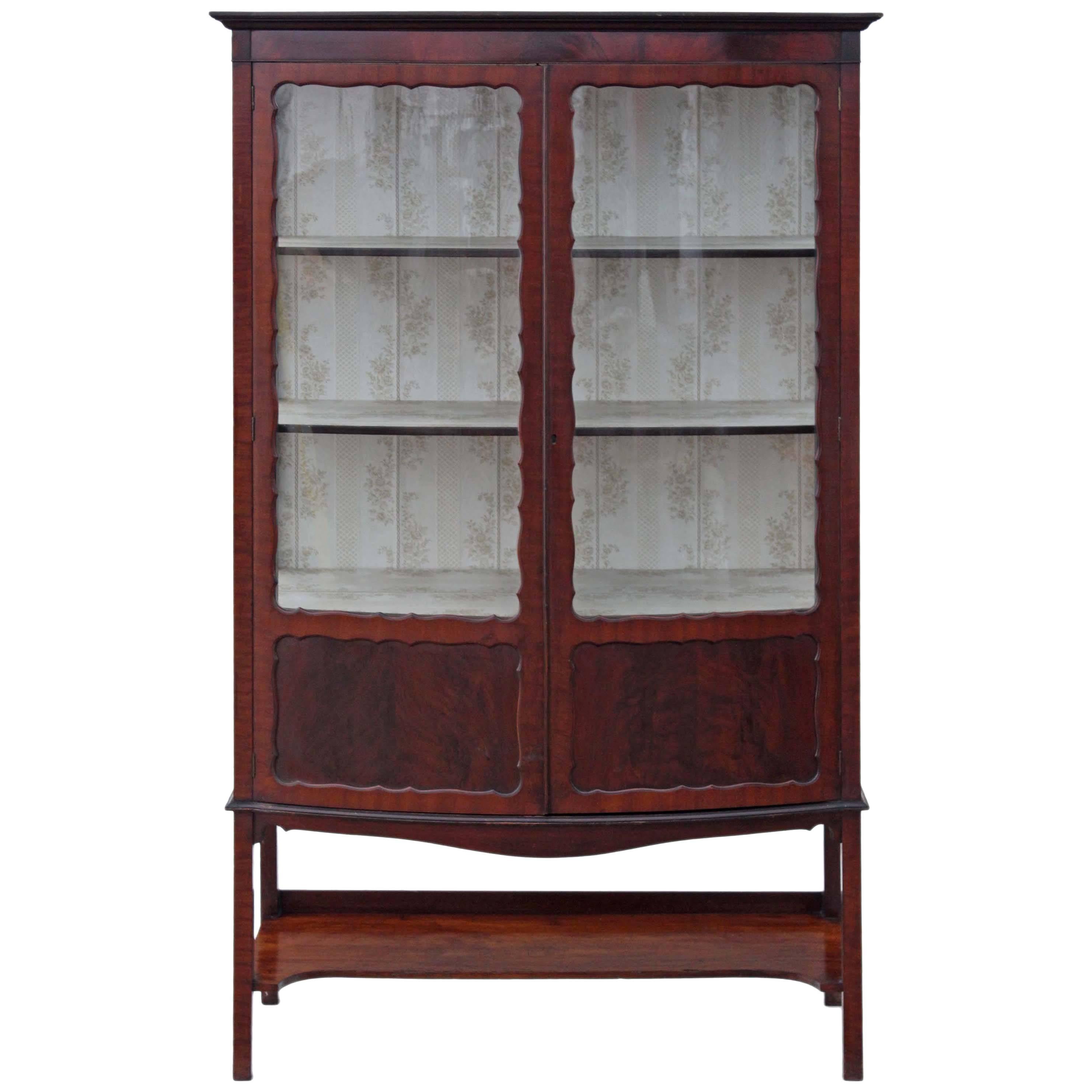 Antique Large Edwardian Mahogany Bow Front Display Cabinet For Sale