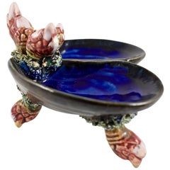Portuguese Palissy Majolica Mussel Shell & Crab Claw Double Salt Cellar