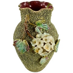 Continental European Barbotine Style Sanded Majolica Floral Vase