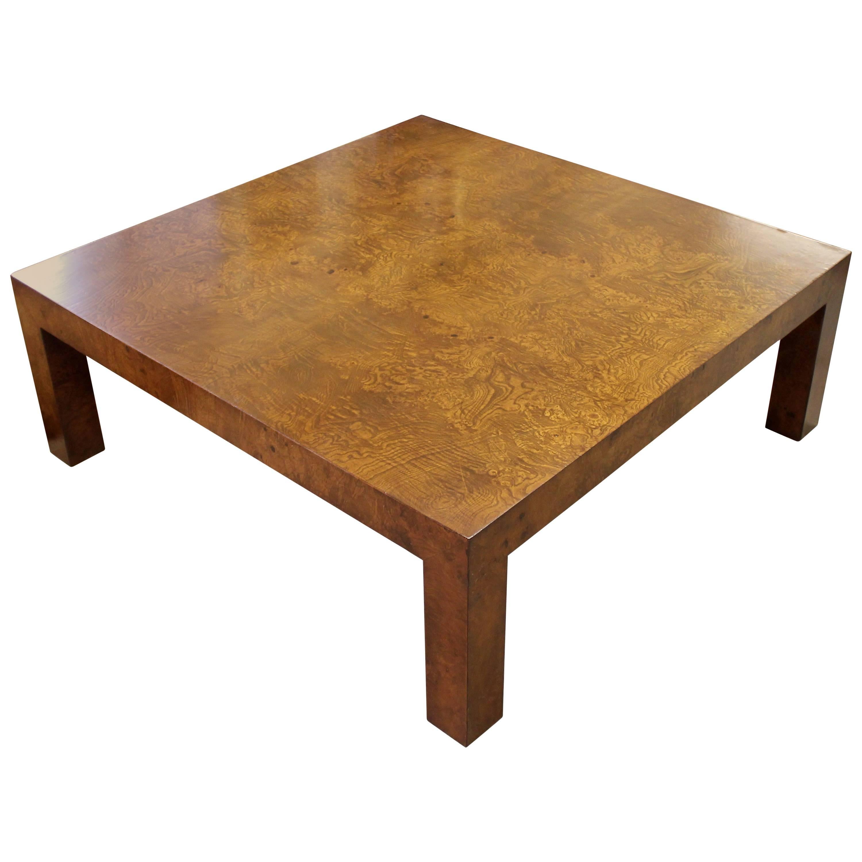 Mid-Century Modern Milo Baughman Solid Burl Wood Parson Coffee Table, 1970s