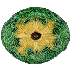 19th Century Adams & Bromley English Majolica Yellow & Green Corn Platter